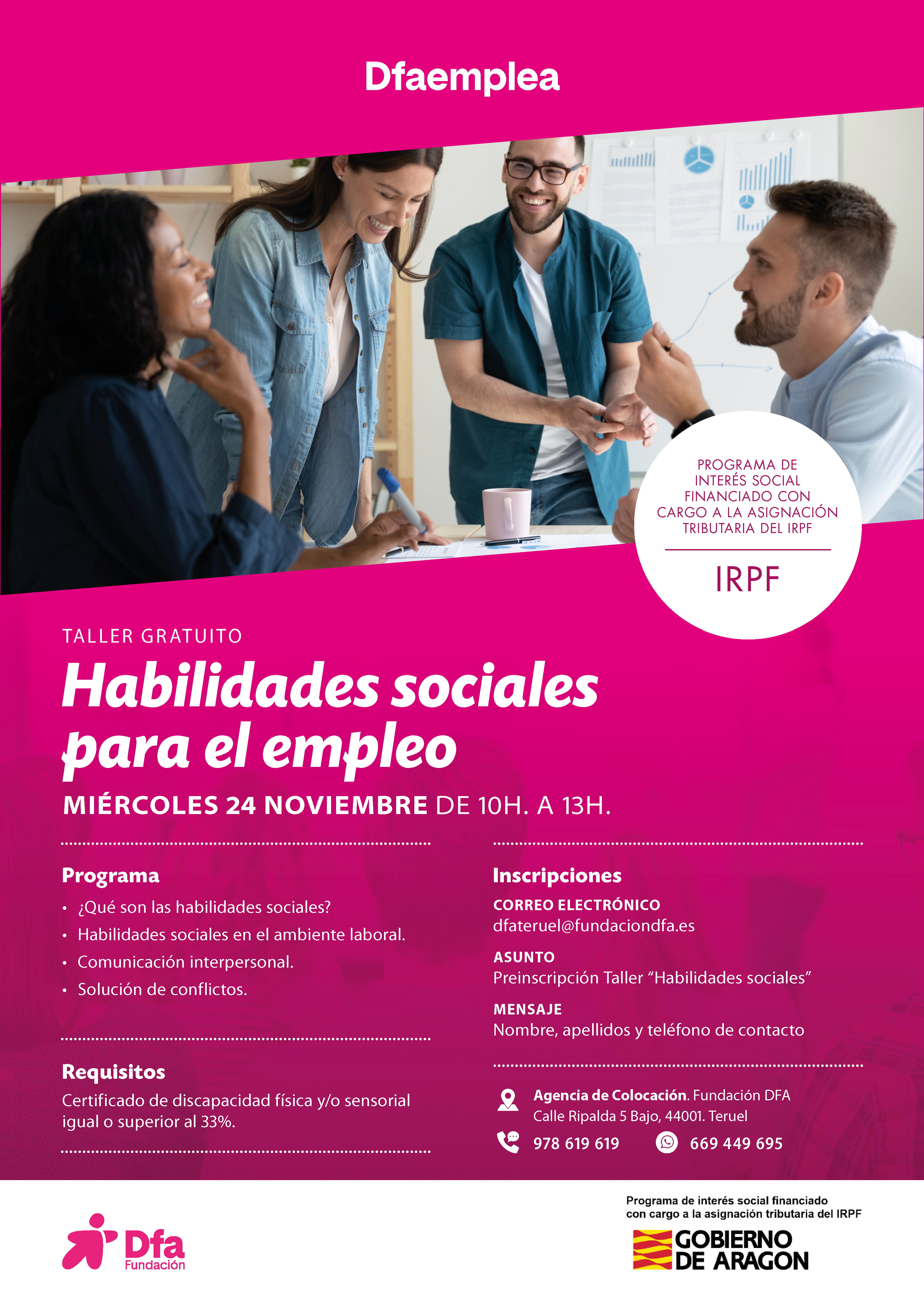 Cartel taller empleo habilidades sociales