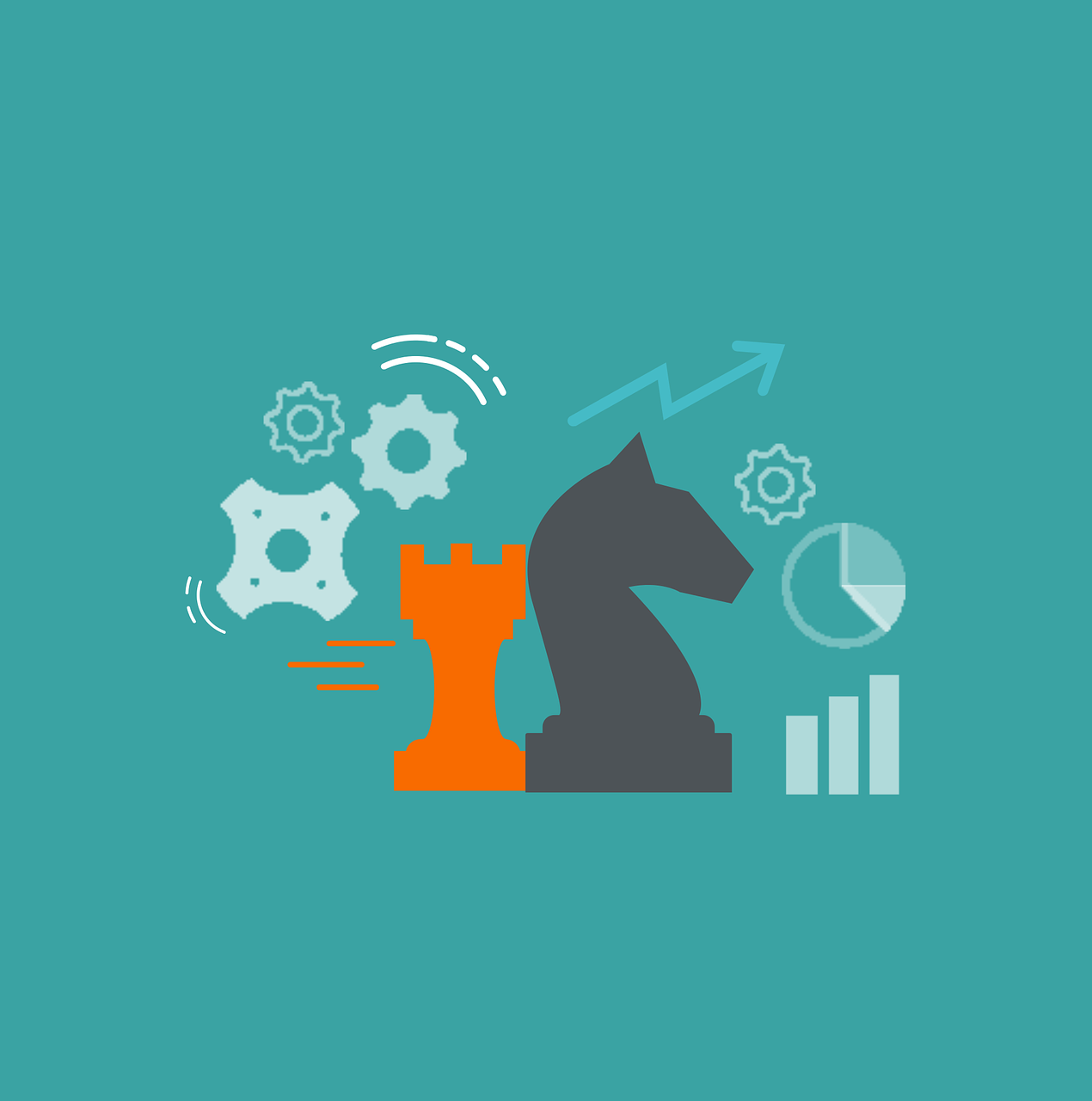 siluetas de herramientas profesionales y de figuras de ajedrez