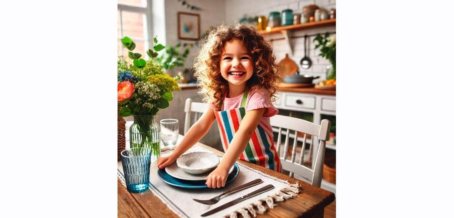 Niña poniendo la mesa