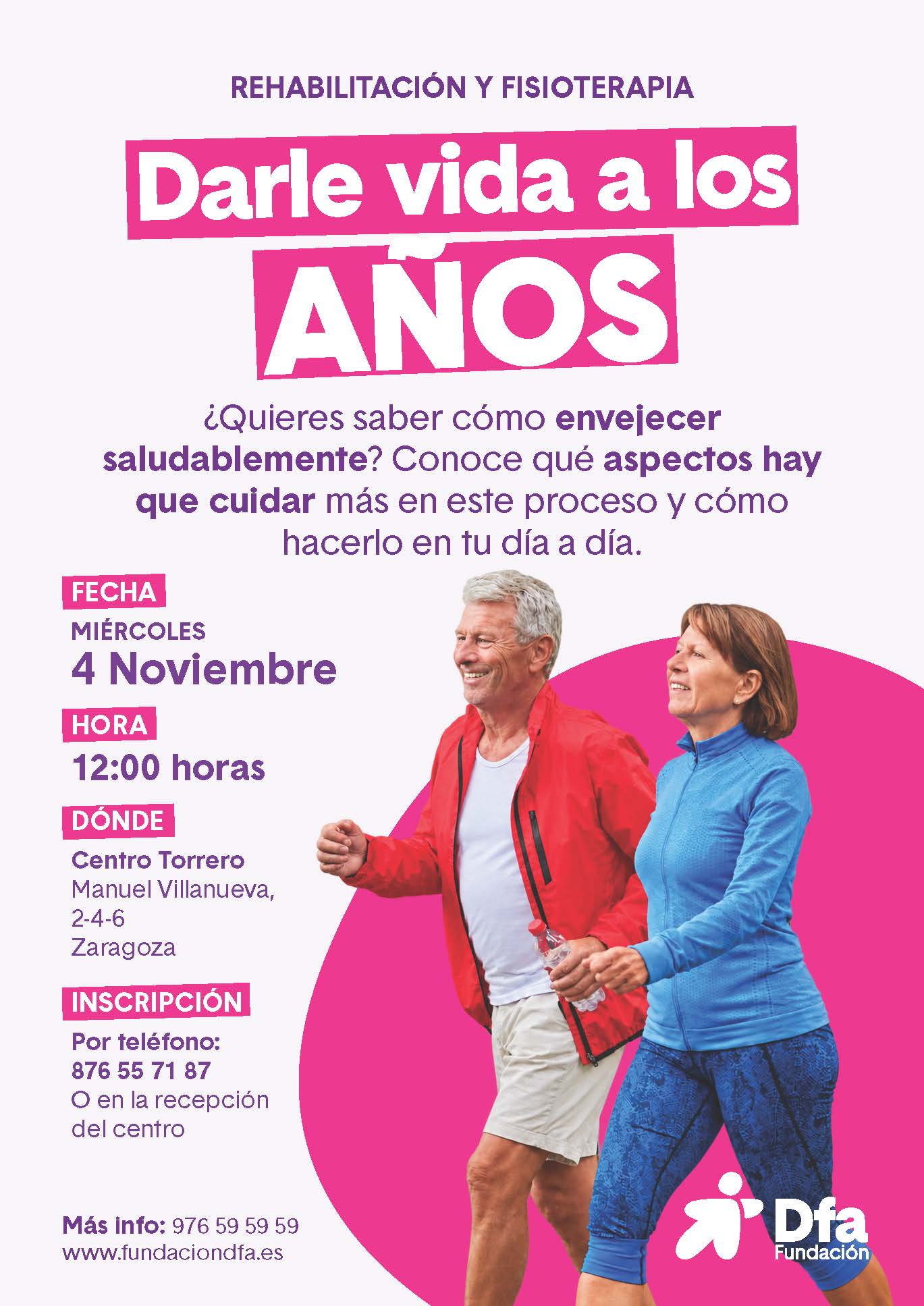 Cartel charla Darle vida a los años