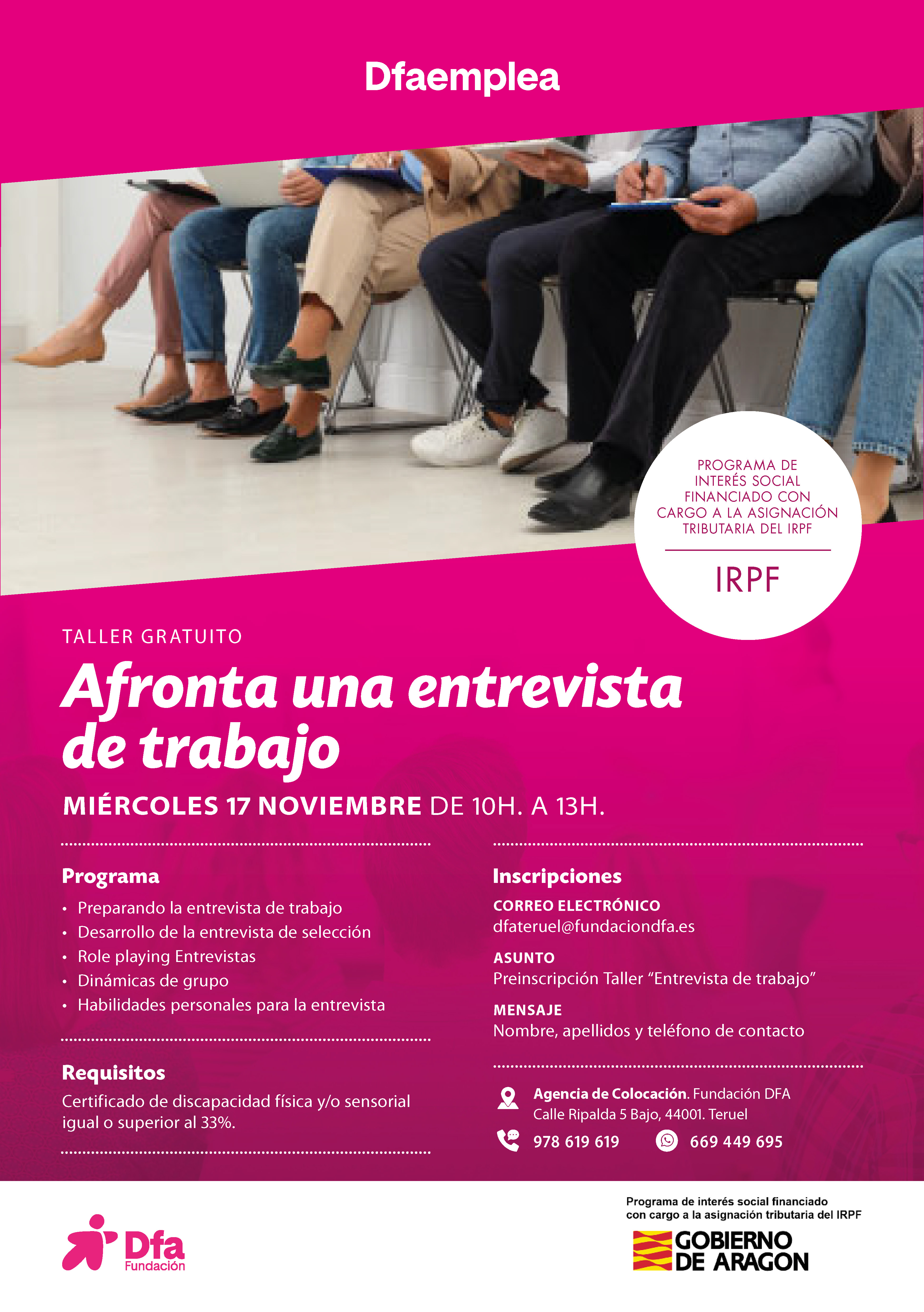 Cartel taller empleo entrevista de trabajo