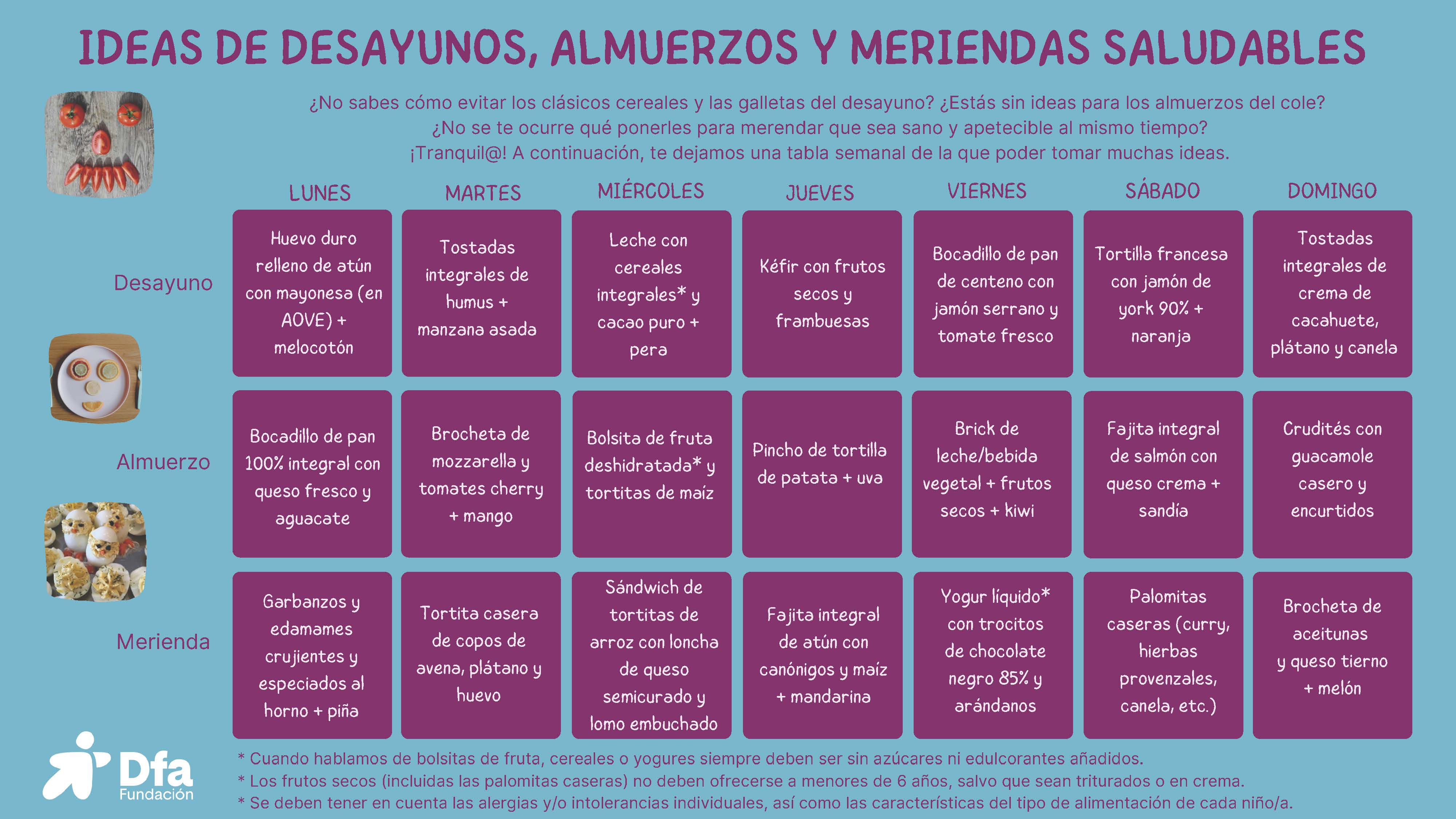 Ideas de desayunos, almuerzos y meriendas saludables