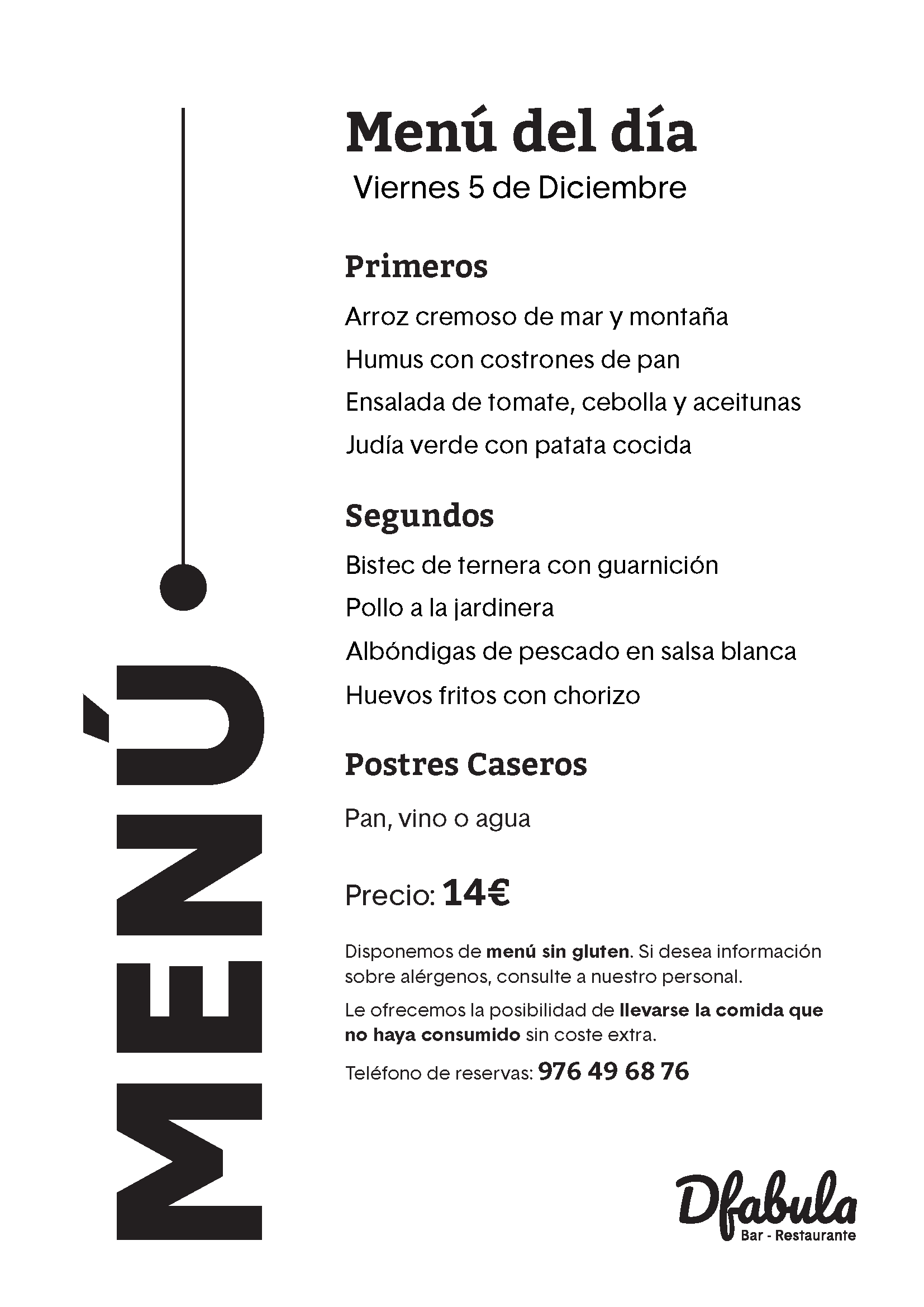 Menú del viernes 05 de diciembre de 2025