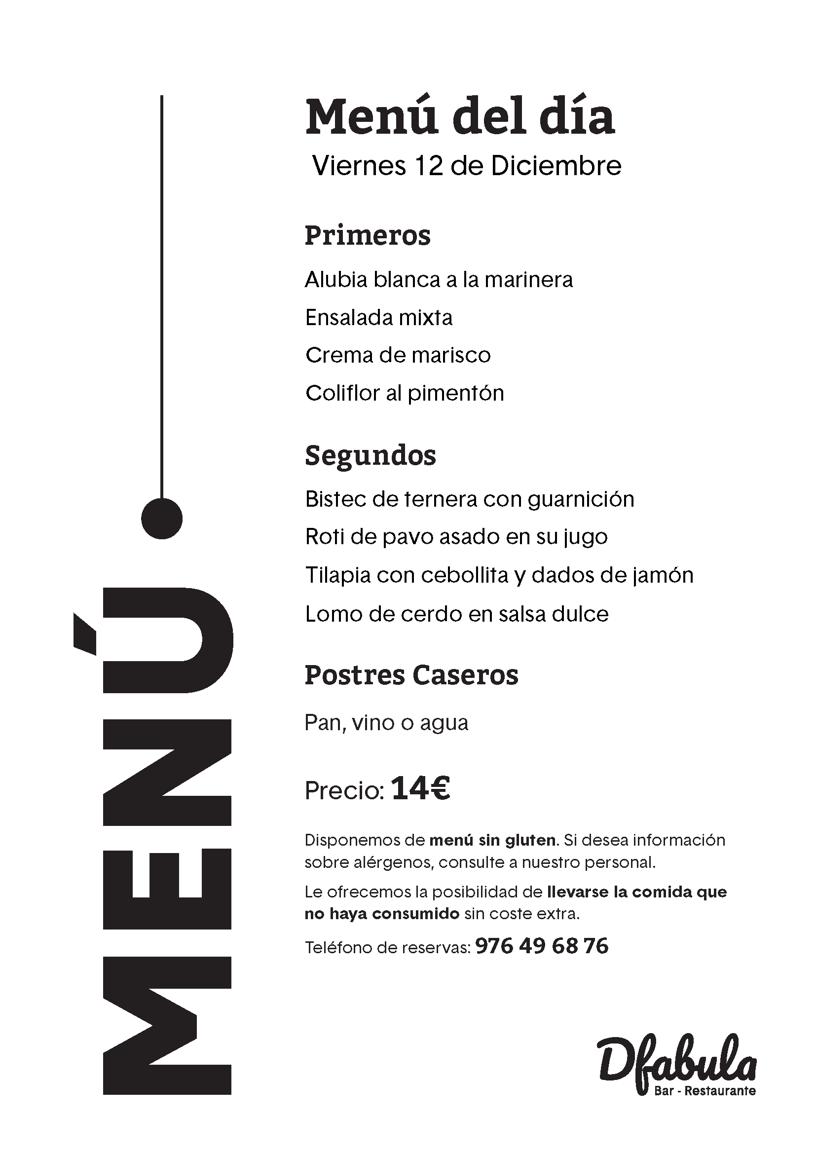 Menú del viernes 12 de diciembre de 2025