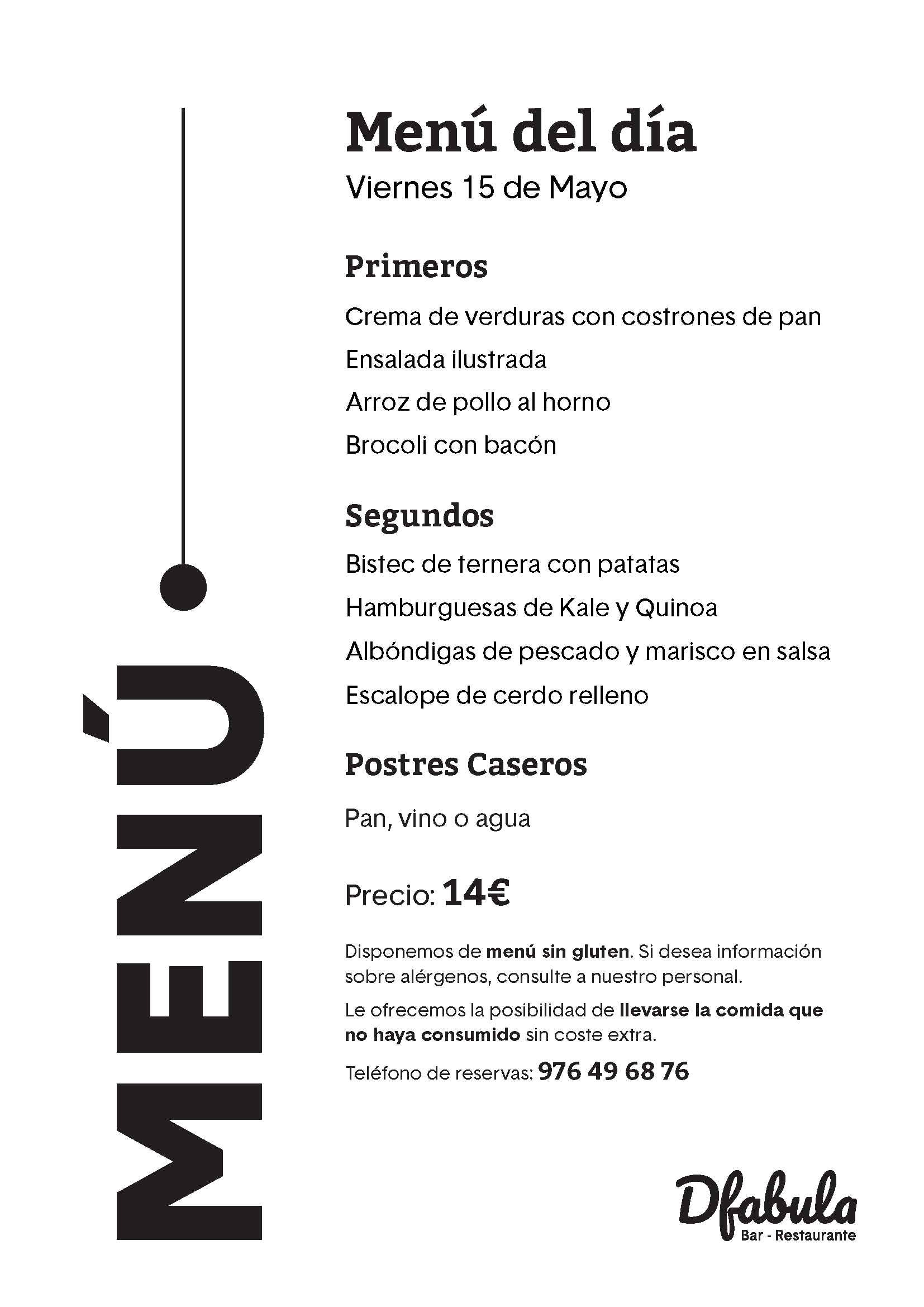 Menú del viernes 15 de mayo de 2026