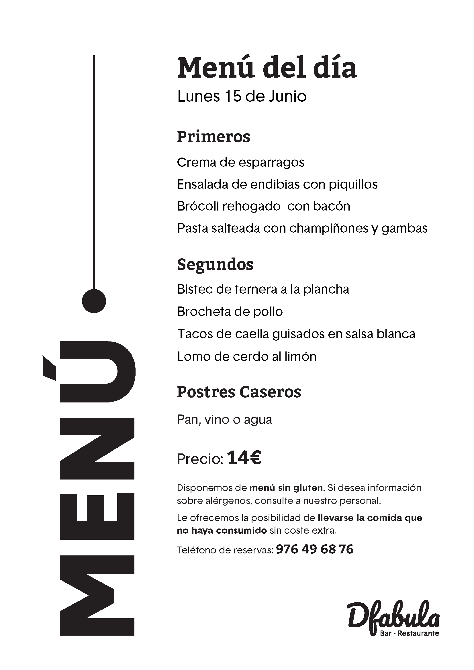 Menú del 15 de junio de 2026