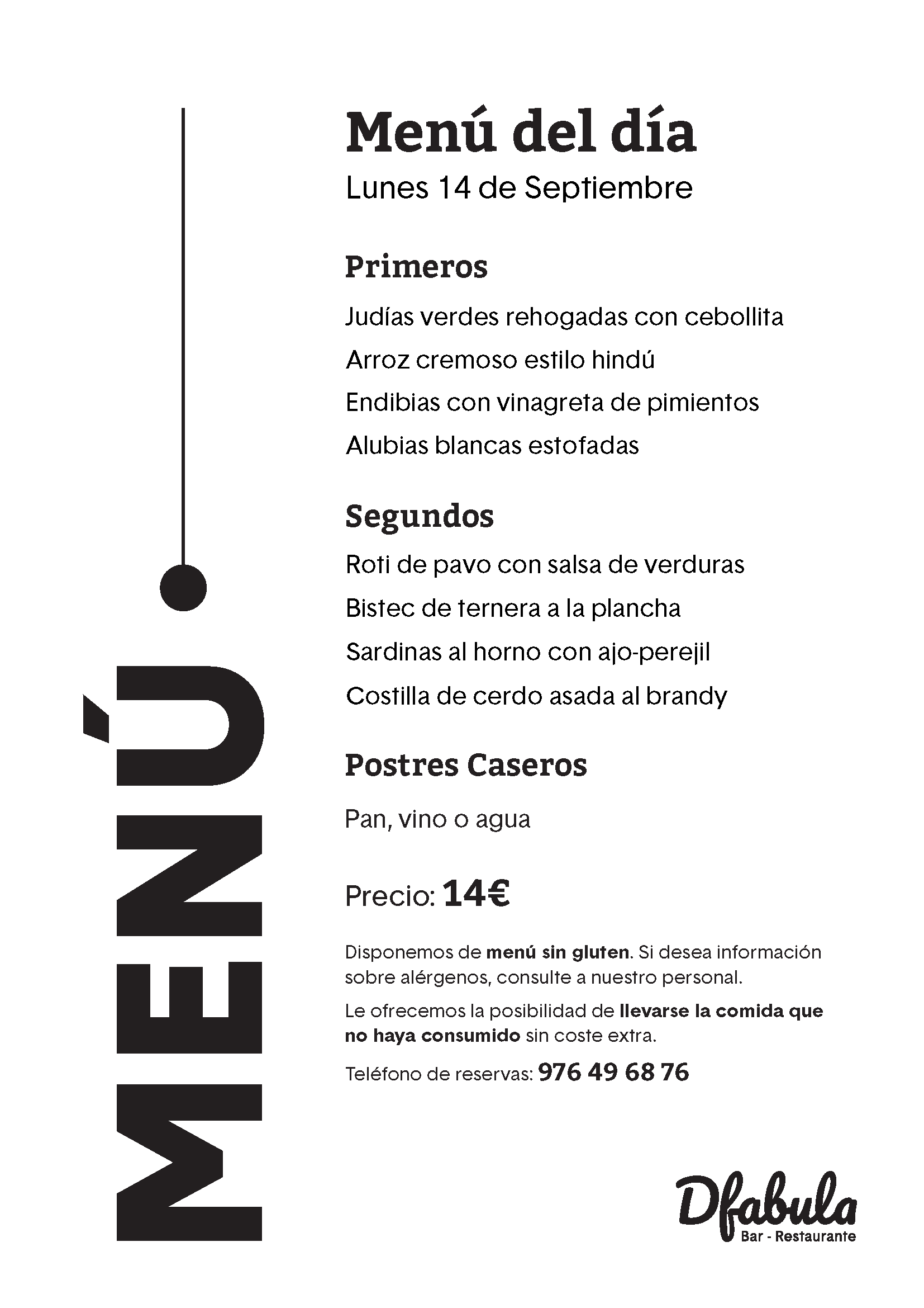 Menú del 14 de septiembre de 2026