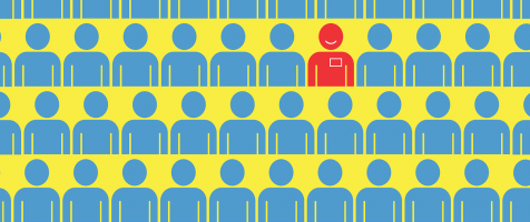 siluetas de personas, una de ellas en rojo.