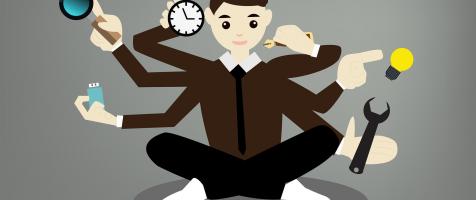 Personas con varios brazos haciendo uso de distintas herramientas.