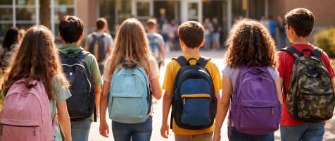 Niños llegando a un colegio