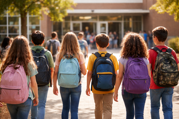 Niños llegando a un colegio
